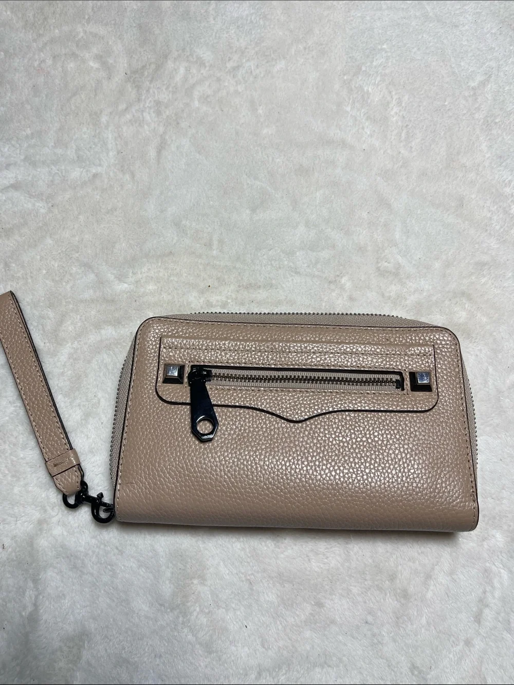 Rebecca Minkoff Regan Taupe Pebbled Leather Wristlet Wallet
